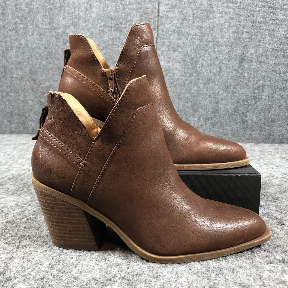 Crown Vintage‎ Ankle Booties Womens 9.5 M Brown Leather Zip Block Heel CV-STAVIE
